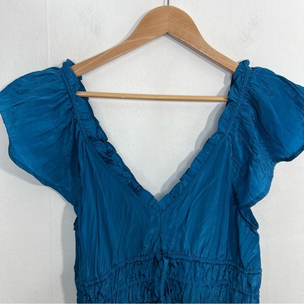 J Crew Palermo Viscose Blend Crinkle Sea Blue Travel Midi Dress Size LP NWT - Picture 8 of 16